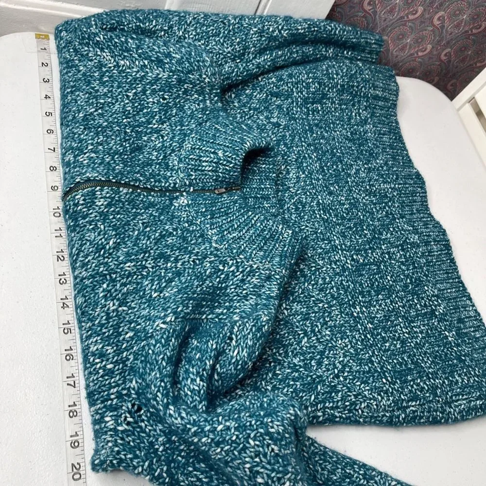 Soft Surroundings Women's Teal 1/4 Zip Aran Cable Knit Sweater Size M Wool Blend